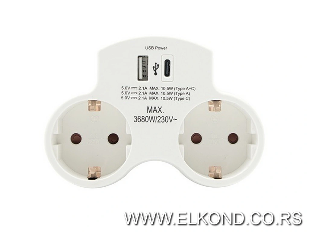 Razdelnik dvostruki +USB +TipC punjač